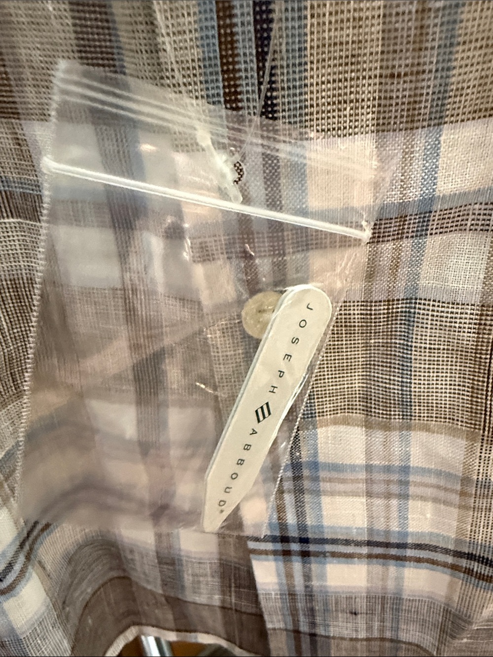 Joseph Abboud Brown and Light Blue Plaid Short Sleeve Button-Down Shirt - Picture 5 of 6